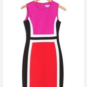 Calvin Klein Dress Scuba Sheath Dress Pink Red Black and White size 2